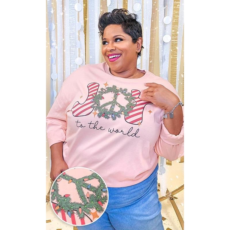 Joy to the World Rhinestone Graphic Long Sleeve Shirt