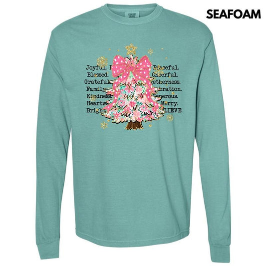 Joyful Peaceful Cheerful Tree Long Sleeve Comfort Colors T-Shirt 'NLB'