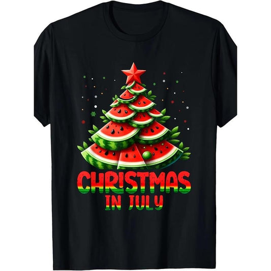 July Christmas Watermelon Tree Summer Men's Casual Comfort T-shirt Made in USA