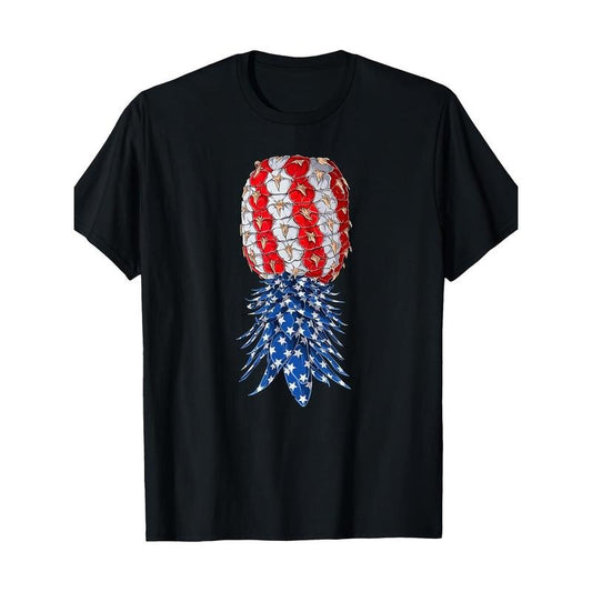 July Love Patriotic Pineapple Print Cotton T-Shirt for Men - Breathable, Crew Neck, Short Sleeve | Perfect for Summer & Outdoor Activities made in usa