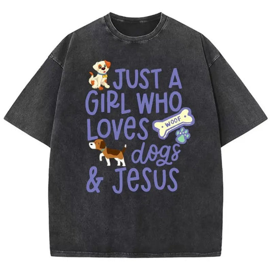 Just A Girl Who Loves Gogs Unisex Washed T-Shirt, Christian Jesus  t shirts, Vintage 90s Graphic Tee Gift Cotton Top Womenswear Bottom