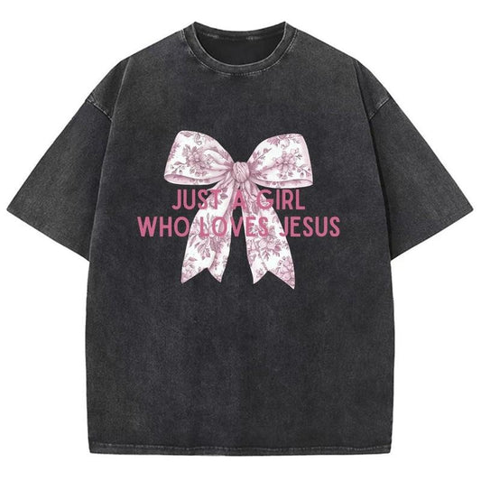 Just A Girl Who Loves Jesus Unisex Washed T-Shirt, Christian Jesus  t shirts, Vintage 90s Graphic Tee Gift Cotton Top Womenswear Bottomstyle{n002}2