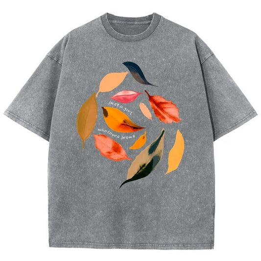 Just A Girl Who Loves Jesus Unisex Washed T-Shirt, Christian Jesus  t shirts, Vintage 90s Graphic Tee Gift Cotton Top Womenswear Bottomstyle{n002}3