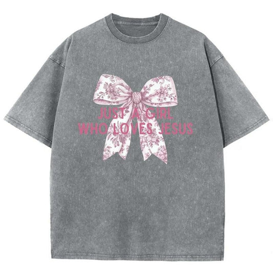 Just A Girl Who Loves Jesus Unisex Washed T-Shirt, Christian Jesus  t shirts, Vintage 90s Graphic Tee Gift Cotton Top Womenswear Bottomstyle{n002}5