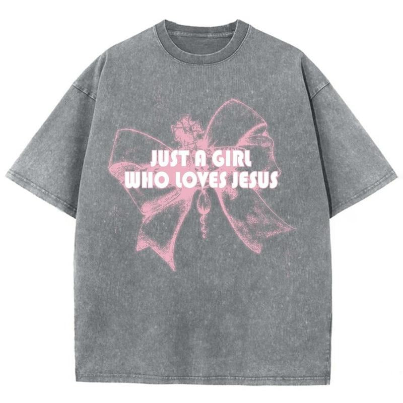 Just A Girl Who Loves Jesus Unisex Washed T-Shirt, Christian Jesus  t shirts, Vintage 90s Graphic Tee Gift Cotton Top Womenswear Bottomstyle{n002}6
