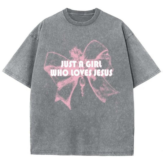 Just A Girl Who Loves Jesus Unisex Washed T-Shirt, Christian Jesus  t shirts, Vintage 90s Graphic Tee Gift Cotton Top Womenswear Bottomstyle{n002}6