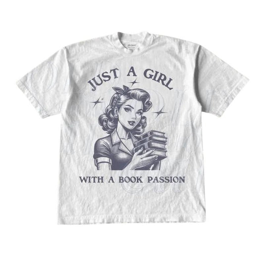 Just A Girl With A Book Passion Retro T-Shirt, Unisex Adult T Shirt, Vintage 90s Theme Reading T Shirt, Nostalgia Shirt, Reading Lovers Gift