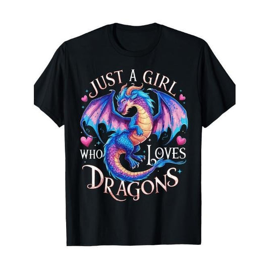 Just A Woman Who Loves Dragons Cute Dragons T-Shirt Made in USA Summer Round Neck Comfortable