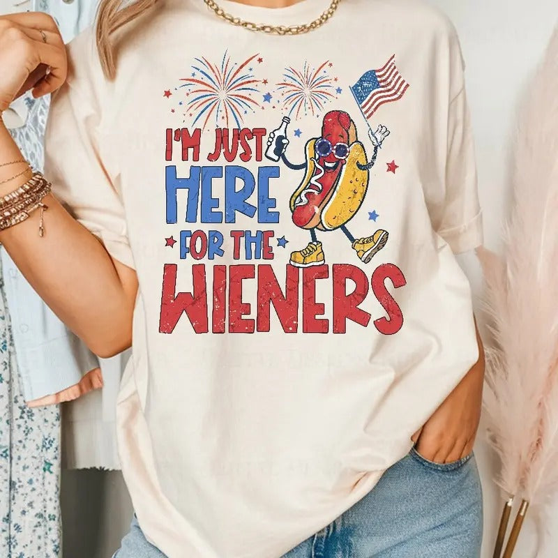 Just Here For The Wieners Shirt, 4th of July Funny Hot Dog, Independence Day Tee, Retro America Patriotic Weenies
