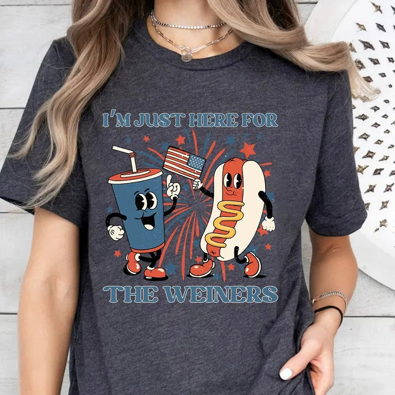 Just Here For The Wieners Shirt, 4th of July Funny Hot Dog, Independence Day Tee, Retro America Patriotic Weenies, Funny Retro 4th of July t-shirt, Funny Hot Dog Shirt, Hot Dog Lover Shirt