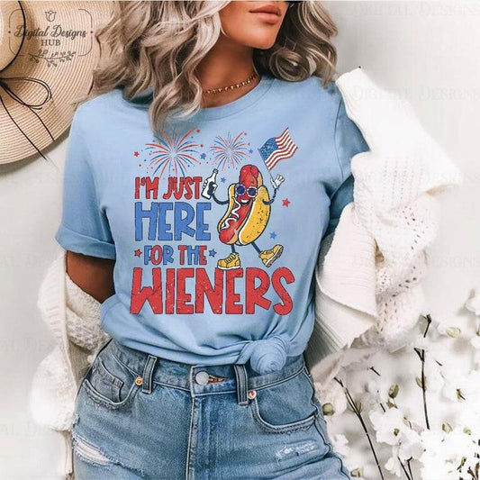 Just Here For The Wieners Shirt, 4th of July Shirt Funny, Independence Day Tee, Retro America Patriotic Weenies