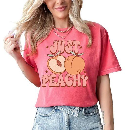 Just Peachy Shirt, Summer Shirts, Cute Womens Shirt Gift, Retro Summer Shirt, Summer Vibes Shirt, Unisex T-Shirt, Short Sleeve Tee Shirt, Unique Gifts For Women, Gifts For Birthday