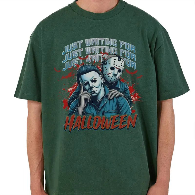 Just Waiting For Halloween Shirt, Retro Horror Characters Halloween T-shirt, Gifts for Halloween, Spooky Season Shirt, Halloween Shirtstyle{n002}2