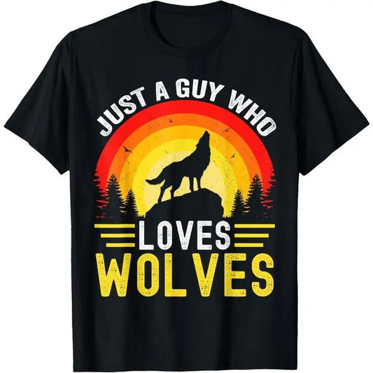 Just a Guy Who Loves wolves Great Retro Vintage Wolf T-Shirt