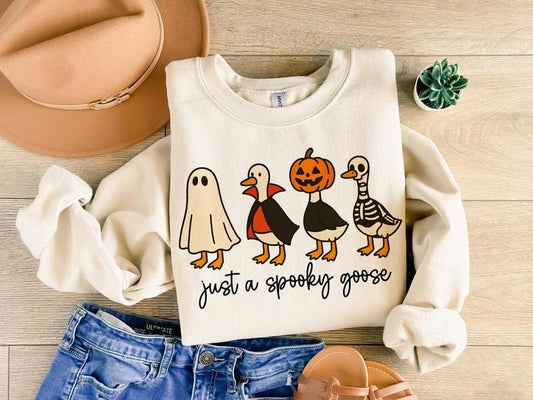 Just a Spooky Goose T-Shirt - Sweatshirt - Hoodie, Funny Halloween Goose Shirt, Cute Goose in Costume Shirt, Goose Lover Fall Shirt, Halloween Shirt, Spooky Season Graphic Tee