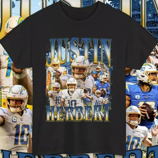 Justin Herbert T-Shirts Graphic Tee Vintage Los Angeles Football Unisex, Apparel for Game Day, Gift for Football Fans