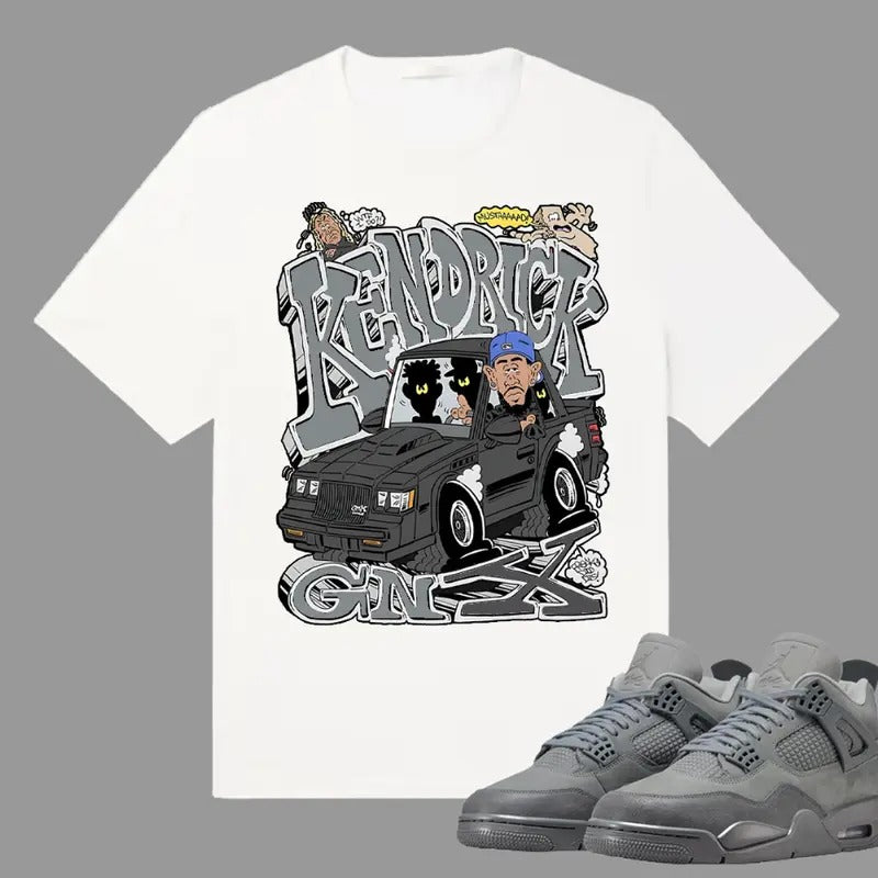 K Dot Graphic GNX Match 4s Retro Wet Cement Sneakers, Graphic Tee, Y2k Style, Streetwear Unisex Cotton T-shirt
