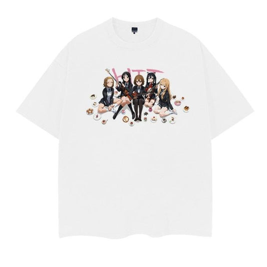 K-On! "Ensemble" Vintage Oversized Tee Anime T-shirt 100% Cotton Original Design Men's Top Streetwear Casual Summer Crewneck