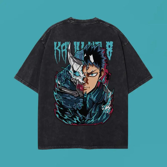 Kafka Hibino Washed Oversized T-Shirt, Kaiju No. 8 Anime Washed Heavy Cotton Special Graphic Tee