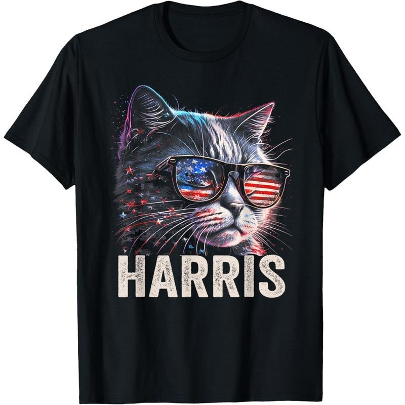 Kamala Harris for President 2024, Funny Cat Graphic T-Shirt made in usa