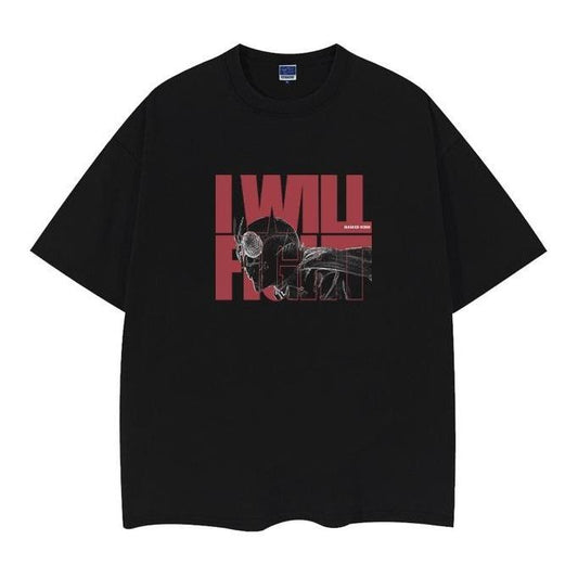 Kamen Rider "I Will Fight" Heavyweight Vintage Tee 100% Cotton OVERSIZED Anime T-shirt Menswear Top Crew Necks Tshirt Casual Streetwear Black Crewneck Tropical Shortsleeve