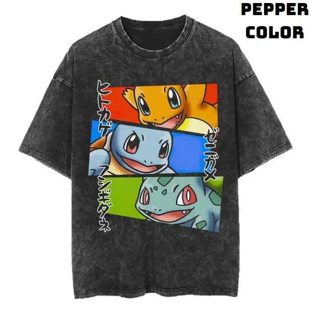 Kanto Starters Vintage Tee, Charmander, Squirtle, Bulbasaur Shirt, Pokemon Shirt, Anime Manga Shirt, Halloween Shirt, Vintage Graphic Tee, Unisex T-Shirt, Gift For Fan Pokemon, Crewneck Short Sleeve Shirt Top Menswear Streetwear