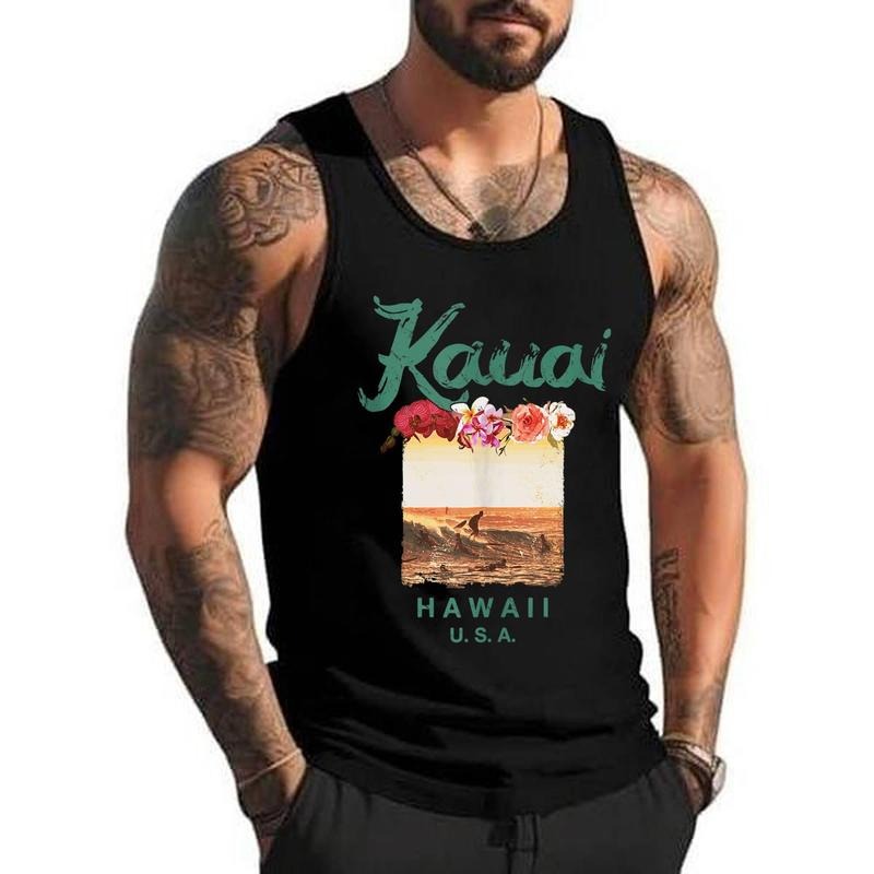 Kauai Hawaii Sunset Vintage Hawaiian Surfing Retro Unisex Tank Top, Cotton, Size S-3XL