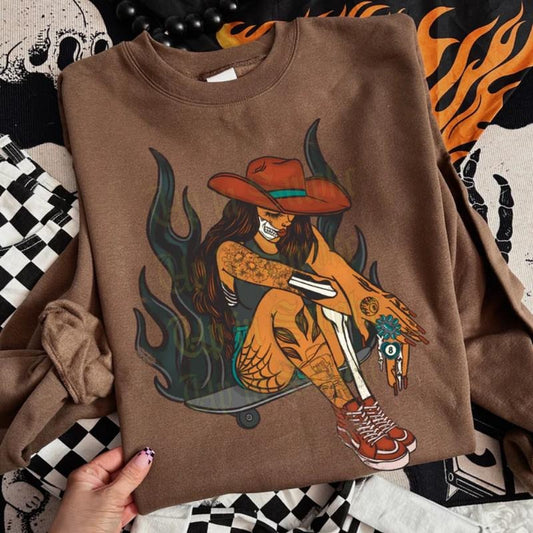 Keep in Rollin Crew Sweatshirt, vintage western graphic tees, western outfits women, women's graphic tees, western clothing, cowgirl outfits stuff, country concert outfits, western tops stuff clothes Casual Comfort