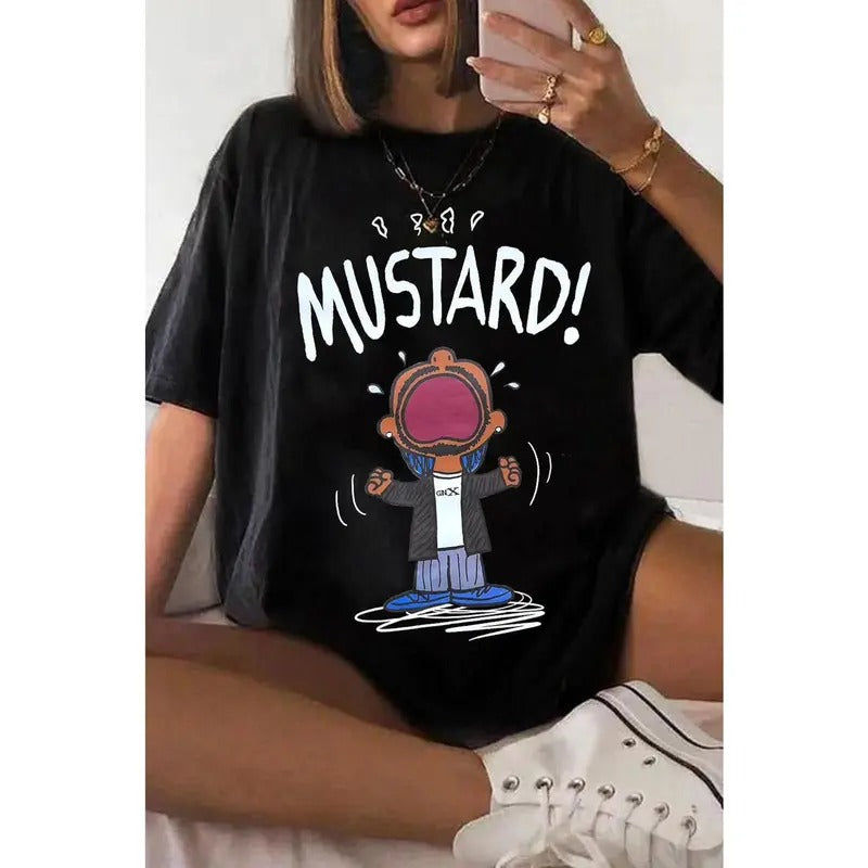 Kendrick Lamar MUSTARD Meme T-Shirt, Unisex Tee Shirt for Fans, Funny Hip Hop Graphic Top, Music Lover Apparel, Humorous Pop Culture Gift