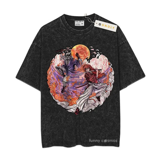 Kenshin Himura Vs Shishio Makoto Mineral Wash TShirt, Rurouni Kenshin Mineral Wash TShirt, Anime Mineral Wash TShirt, Graphic Tee