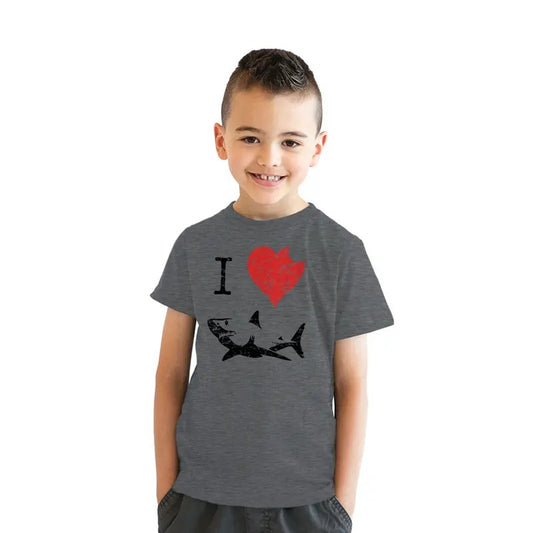 Kids' I Love Sharks T Shirt Classic Youth Shark Bite Shirt Shark Tee Funny T Shirts Shark Tops for Kids Novelty Tees for Kids Dark Grey