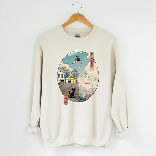 Kiki's Delivery Service Sweatshirt, Jiji Sweatshirt, Studio Ghibli Sweatshirt, Hayao Miyazaki, Anime Fan