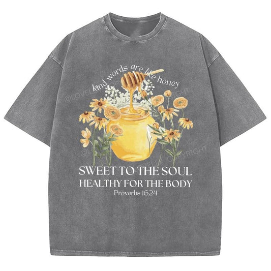 Kind Words Are Like Honey Unisex Washed T-Shirt, Christian Jesus  t shirts, Vintage 90s Graphic Tee Gift Cotton Top, Mineral color