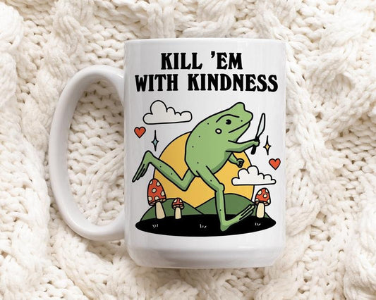 Kindness Quote Frog Mug, Positive Quote Ceramic Cup, Frog Lover Gift, Friend Teacher Gift Idea, Cottagecore Froggy Mug, Cute Novelty Gift, Novelty Coffee Mug, Gifts For Him Her, 11 15oz Ceramic Cup, Women Gifts, Gifts For Christmas