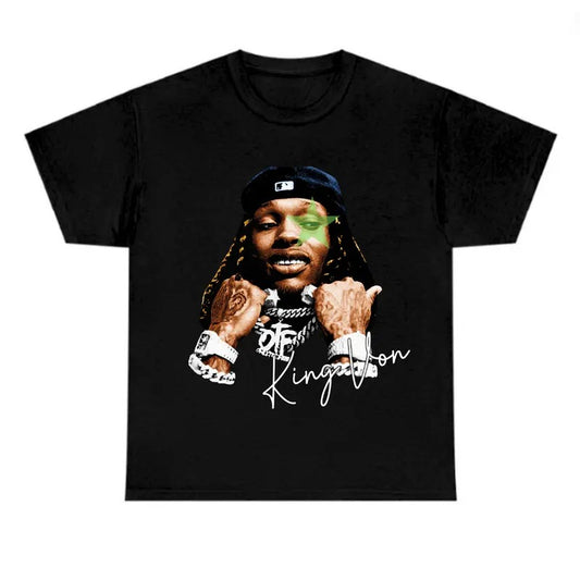 King Von Green Star T-Shirt Classic Cotton Top Fabric Menswear