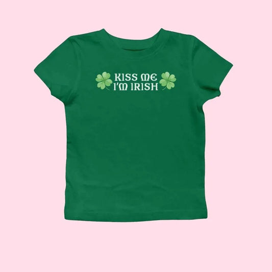 Kiss Me I_m Irish Y2K 2000's Baby Tee, Irish Baby Tee, Women's Fitted Tee, St Pattys Baby Tee,St Patrick's Day Shirt, Y2K 2000's Style