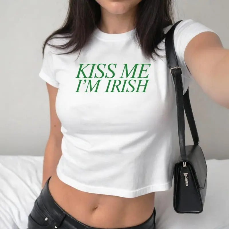 Kiss Me Im Irish Trendy Baby Tee, St Paddys Day Tee Luck of the Irish Vintage Aesthetic Unisex Baby Tee, Gift For Her