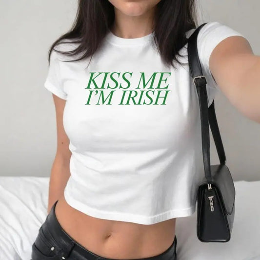 Kiss Me Im Irish Trendy Baby Tee, St Paddys Day Tee Luck of the Irish Vintage Aesthetic Unisex Baby Tee, Gift For Her