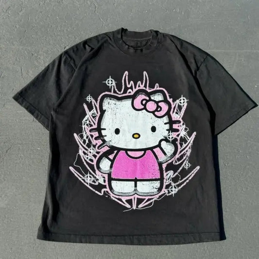 Kitty T-Shirt, Vintage Graphic Tees Gothic Grunge Y2k Emo Scene Amity Affliction Style Clothes Men Women Streetwear