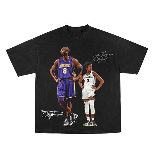 Kobe and Gigi Mamba Mentality T-Shirt Vintage Inspirational Basketball Graphic Tee Shirt Motivational Sports Shirt for Men Women Streetwear