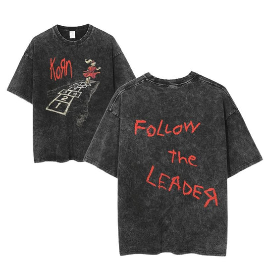 Korn Follow The Leader Graphic Tee, Vintage Band Shirt, Grunge Rock Streetwear, Retro Metalcore Style, Menswear Womenswear Top