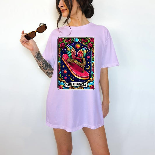 LA Chancla Tarot Card - T-Shirt, chancla, Bright Graphic, Funny Apparel, Gift Idea, Relaxed Fit, Casual Apparel, Cute Top, Great with Jeans, All Seasons, Fun Style, Comfortable Shirt