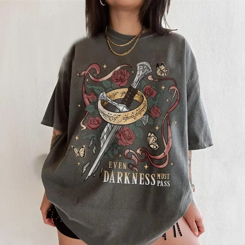 LOTR I Am No Man T-Shirt, Rings of Movie Power TShirt, Lord of Movie Rings, Even Darkness Must Pass, Gift for Film Lover Bookish Gift Cotton Unisex