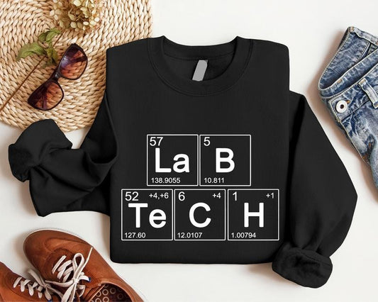 Lab Tech Periodic Table Sweatshirt, Laboratory Technician Hoodie, Science Teacher Sweatshirt, Chemistry Lover Gift, Medical Lab Hoodie, Microbiologist Sweatshirt, Scientist Gift Hoodie. Casual Menswear