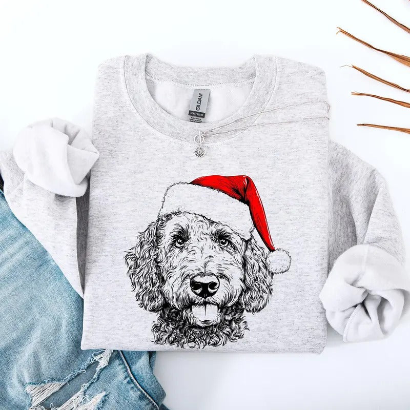 Labradoodle, Santa, Dog, Christmas, Dog Lover, Pet Sweatshirt, Crew Neck, Women's, Crewneck
