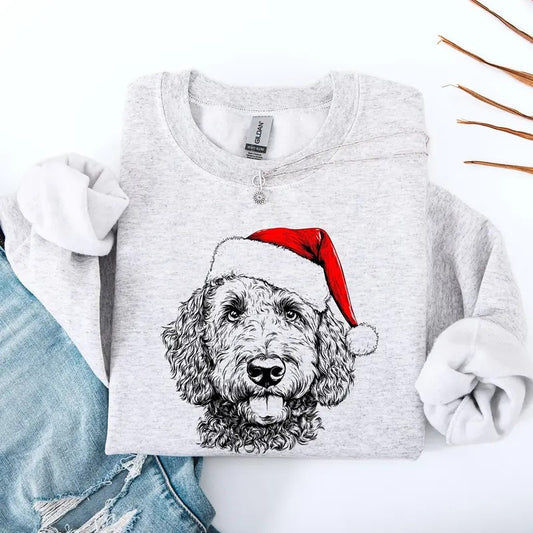 Labradoodle, Santa, Dog, Christmas, Dog Lover, Pet Sweatshirt, Crew Neck, Women's, Crewneck