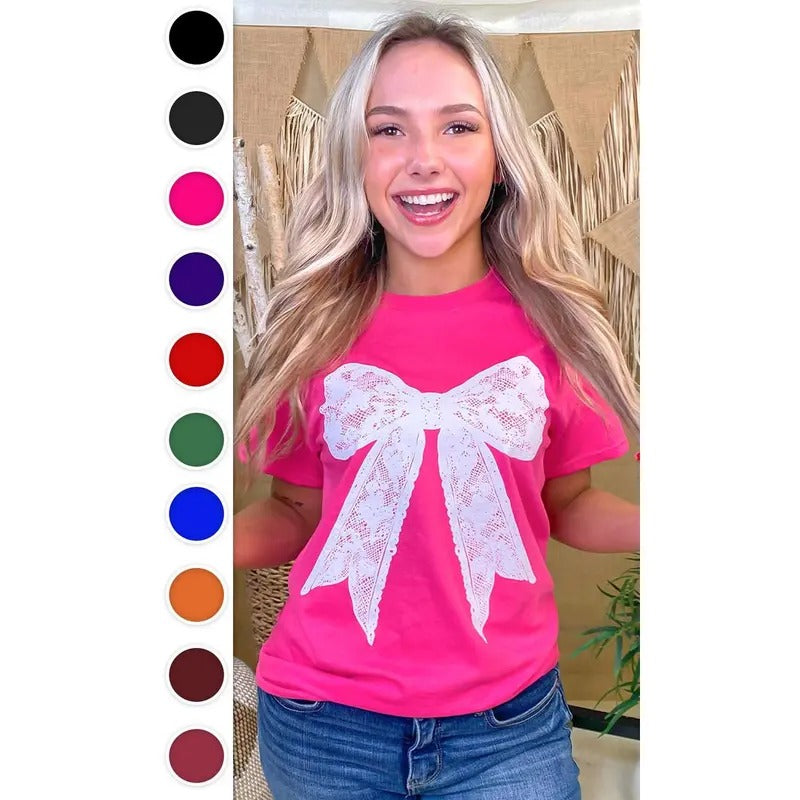 Lace Bow Graphic T-Shirt