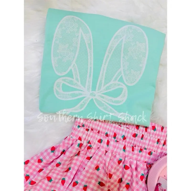 Lace Bunny Bow Ears T shirt  | Island Reef comfort colors T shirt top