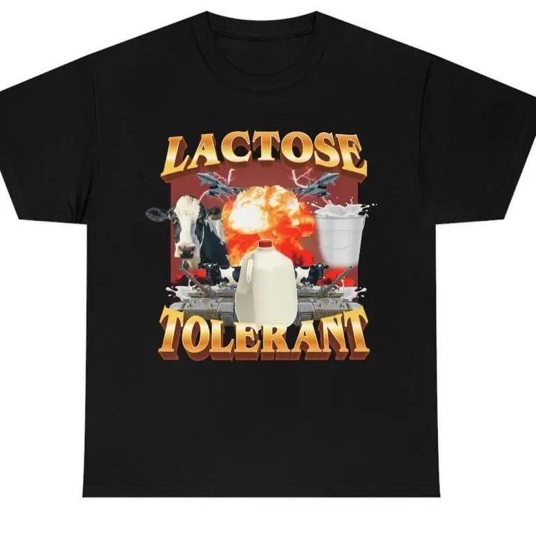 Lactose Tolerant Vintage Graphic T-Shirt, Retro Milk 90s Funny, Funny Shirts For Friends, 2000s Shirt Gift, Gift For Women and Man, Top Womenswear