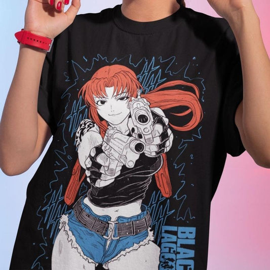 Lagoon Unisex Black Graphic T-shirt, Revy Manga Shirt, Otaku Ropa Sweatshirt, Classic Cotton Design, Perfect for Anime Lovers